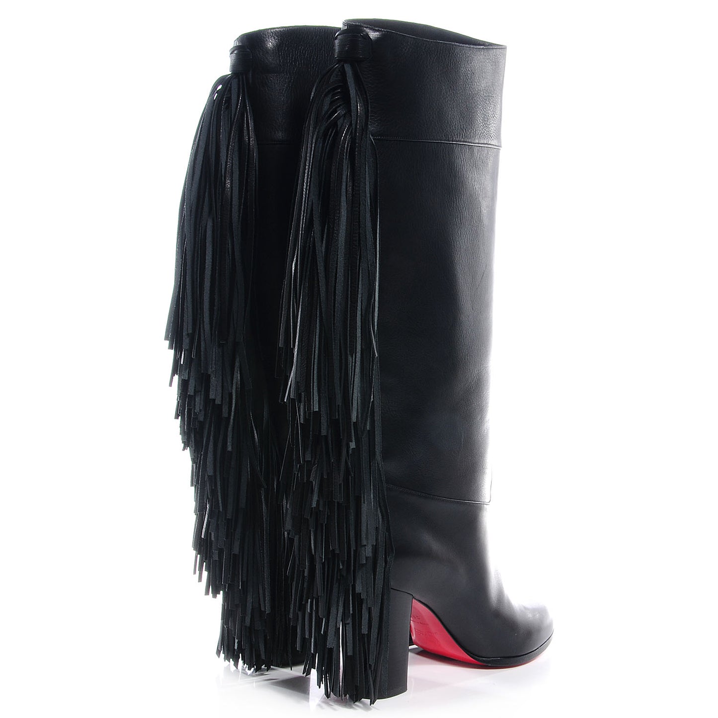 Calfskin Glamafrange Fringe Leather Boots Black 39.5
