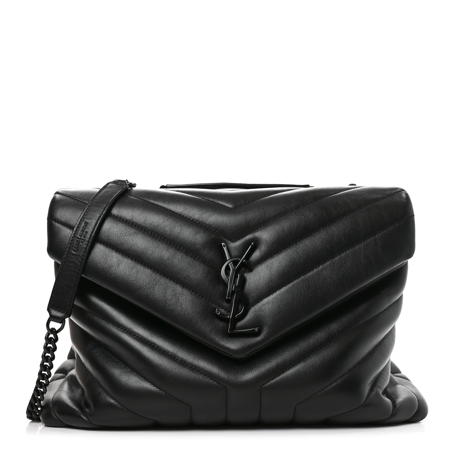 Calfskin Y Quilted Monogram Monochrome Medium Loulou Chain Satchel Black