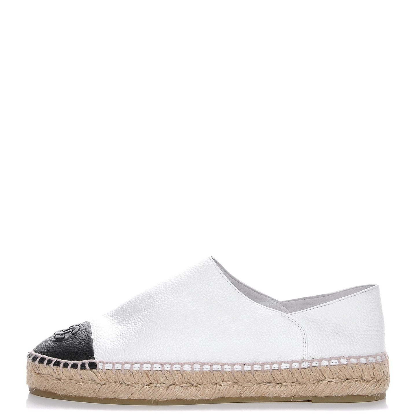 Grained Calfskin CC Espadrilles 39 White Black