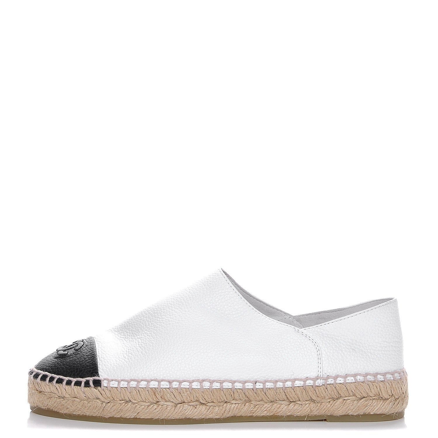 Chanel Grained Calfskin CC Espadrilles 39 White Black 1 of 10