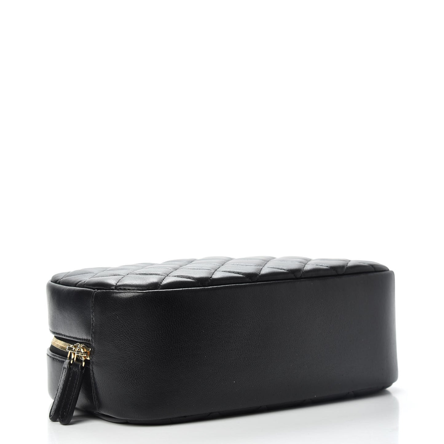 Lambskin Quilted Medium Curvy Pouch Cosmetic Case Black