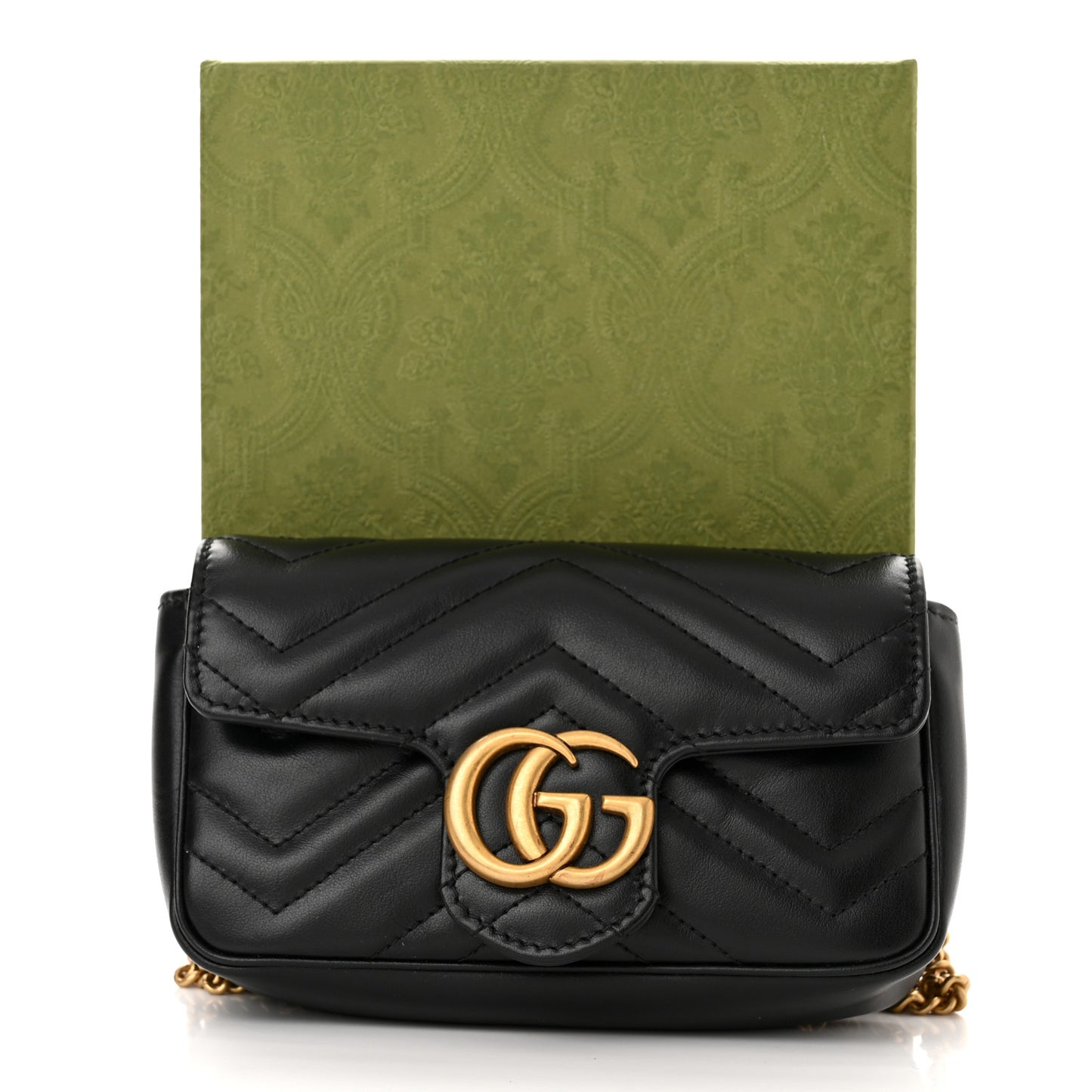 Calfskin Matelasse Super Mini GG Marmont Shoulder Bag Black