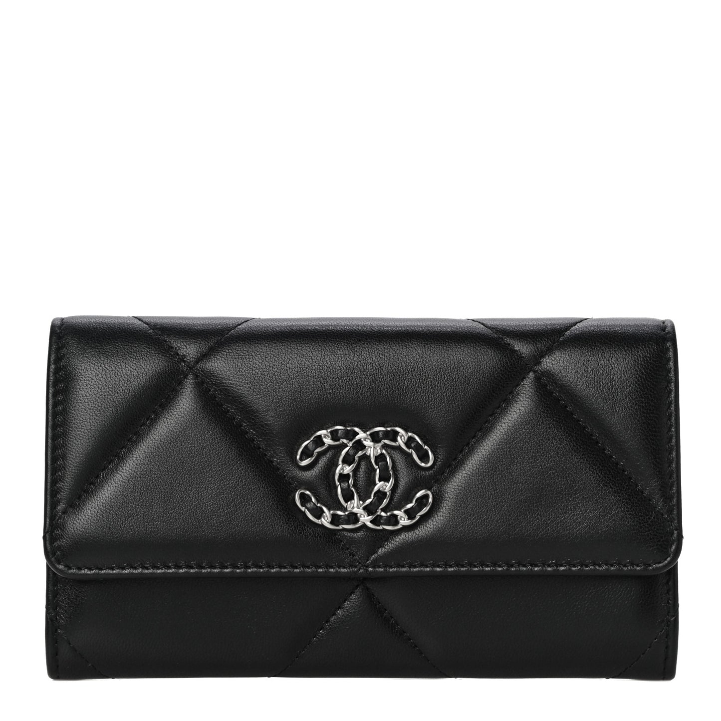Lambskin Quilted Chanel 19 Flap Wallet Black