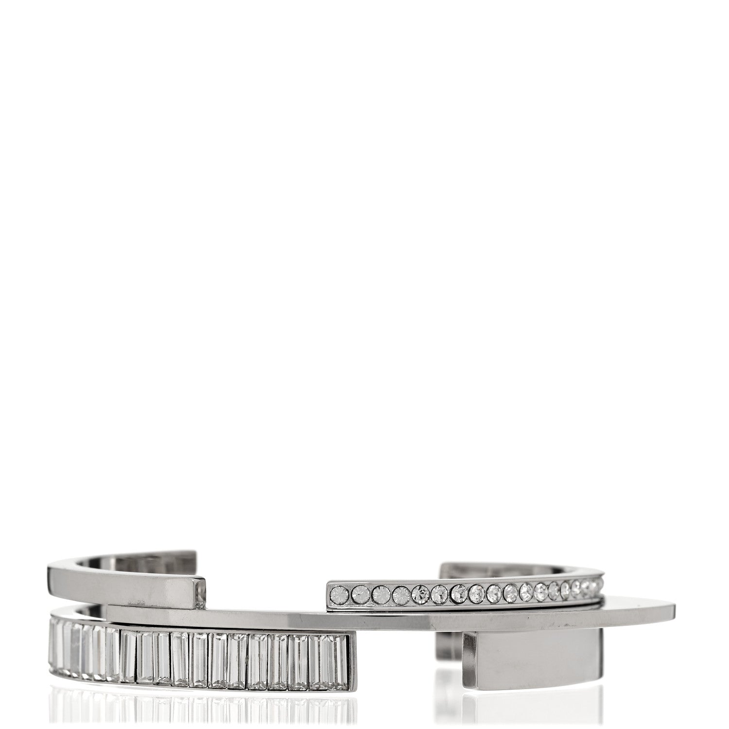 Saint Laurent Metal Crystal Stacked Bangle Bracelet Silver 3 of 5