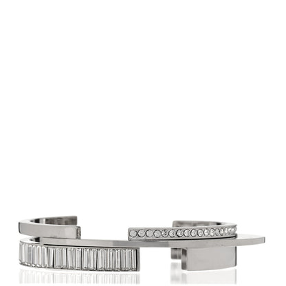 Saint Laurent Metal Crystal Stacked Bangle Bracelet Silver 3 of 5
