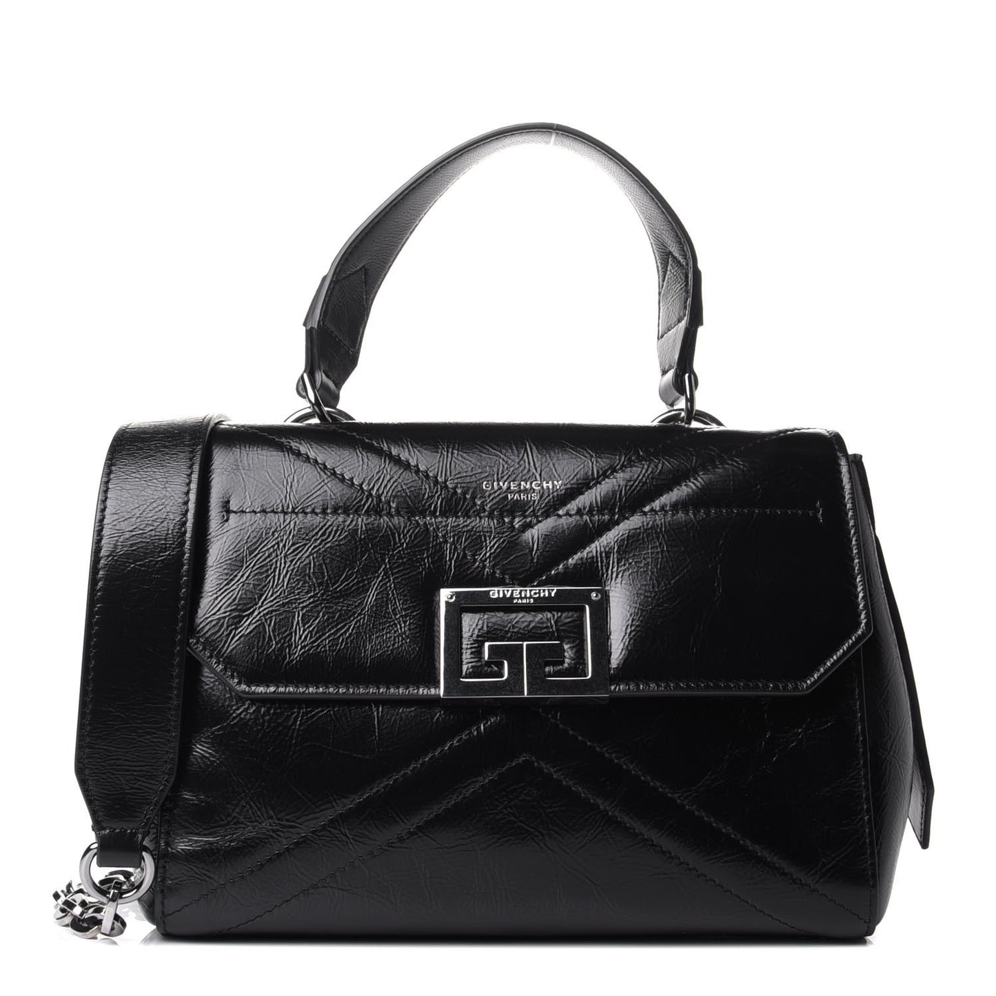 Creased Patent Calfskin Small ID Flap Black