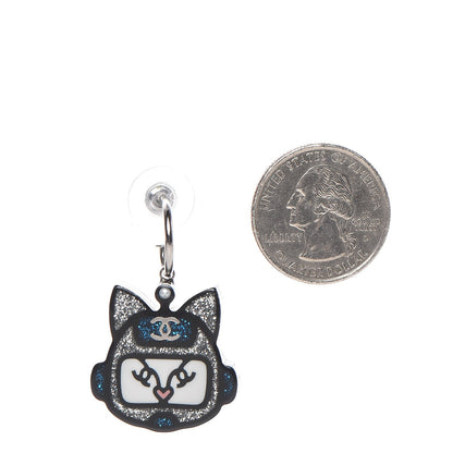 Chanel Resin Emoji Robot Cat Dangle Earrings Black Iridescent Grey 2 of 5