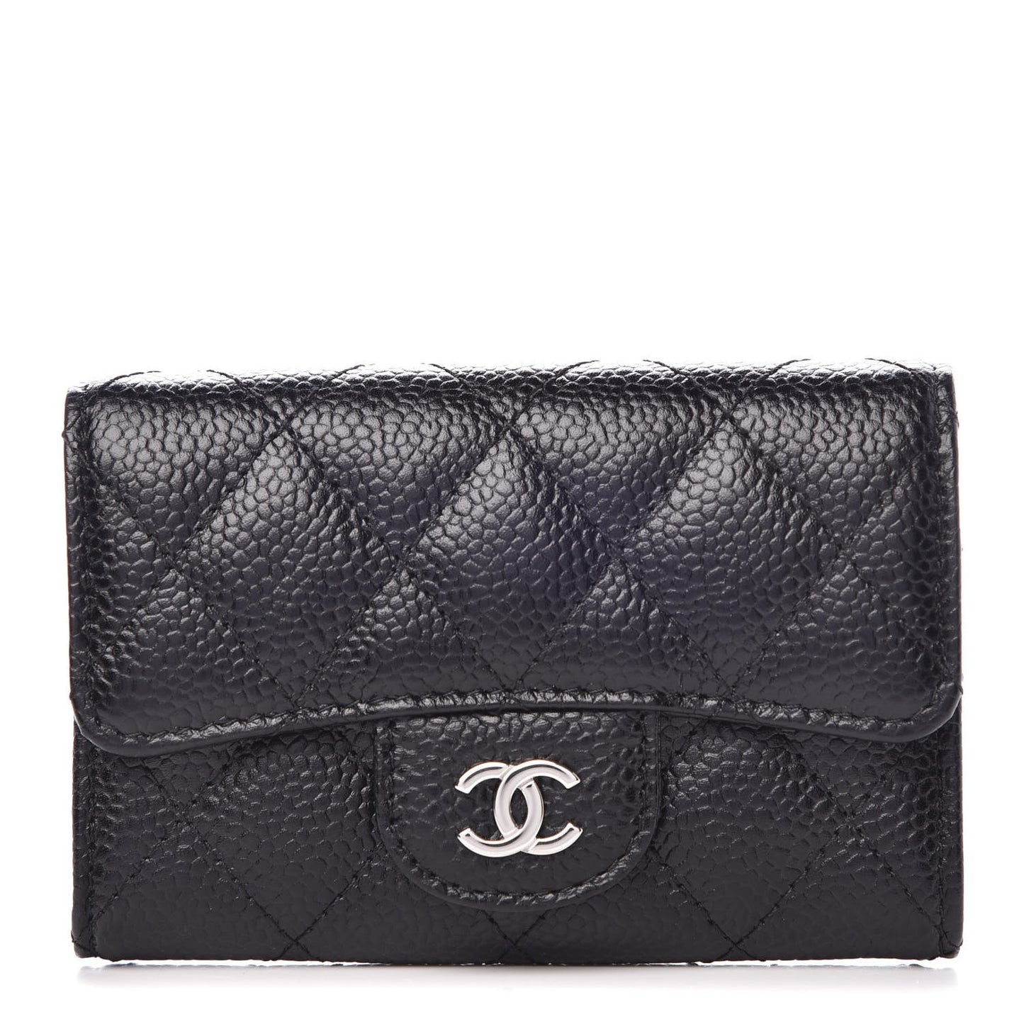 Caviar Quilted Flap Card Holder Black