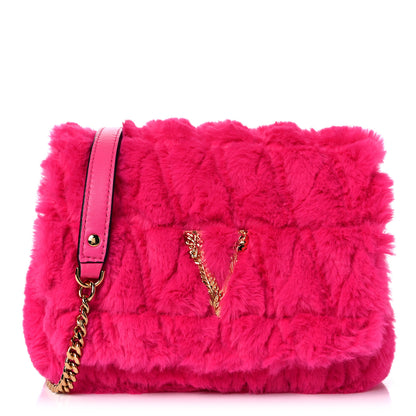 Versace Faux Fur Quilted Virtus Shoulder Bag Fuxia 1 of 8