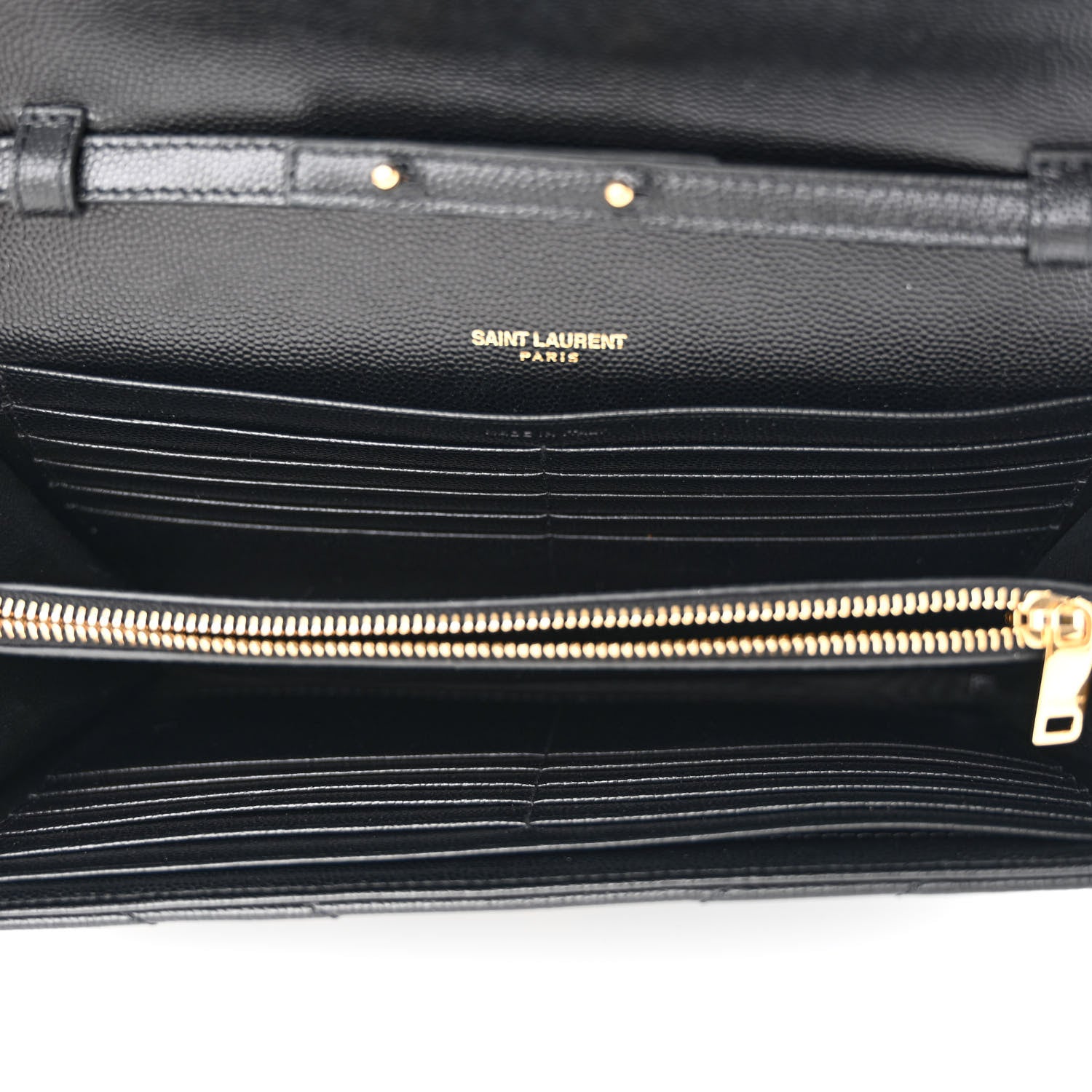 Saint Laurent Grain De Poudre Matelasse Chevron Monogram Chain Wallet Black 5 of 11