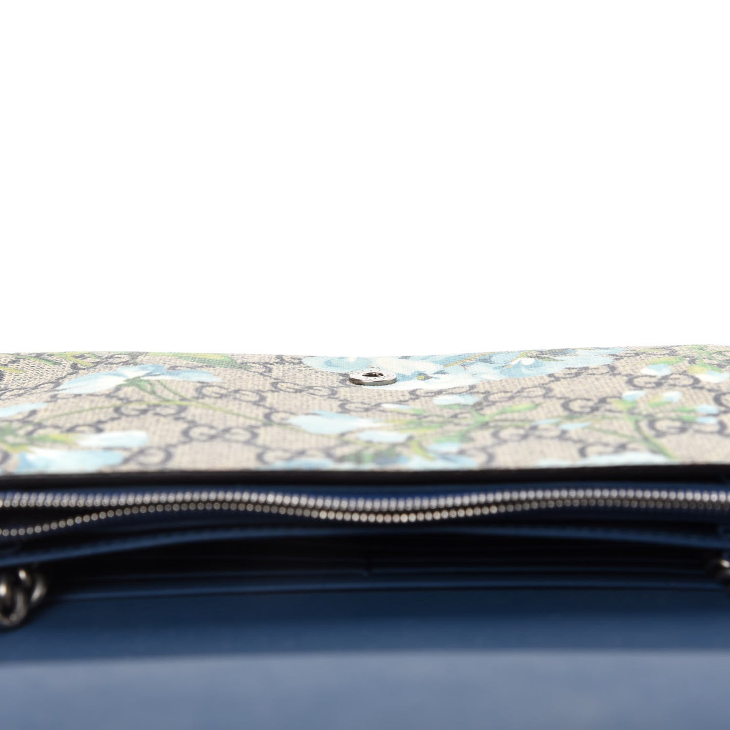 GG Supreme Monogram Blooms Mini Dionysus Chain Wallet Beige Blue Navy Vintage Blue