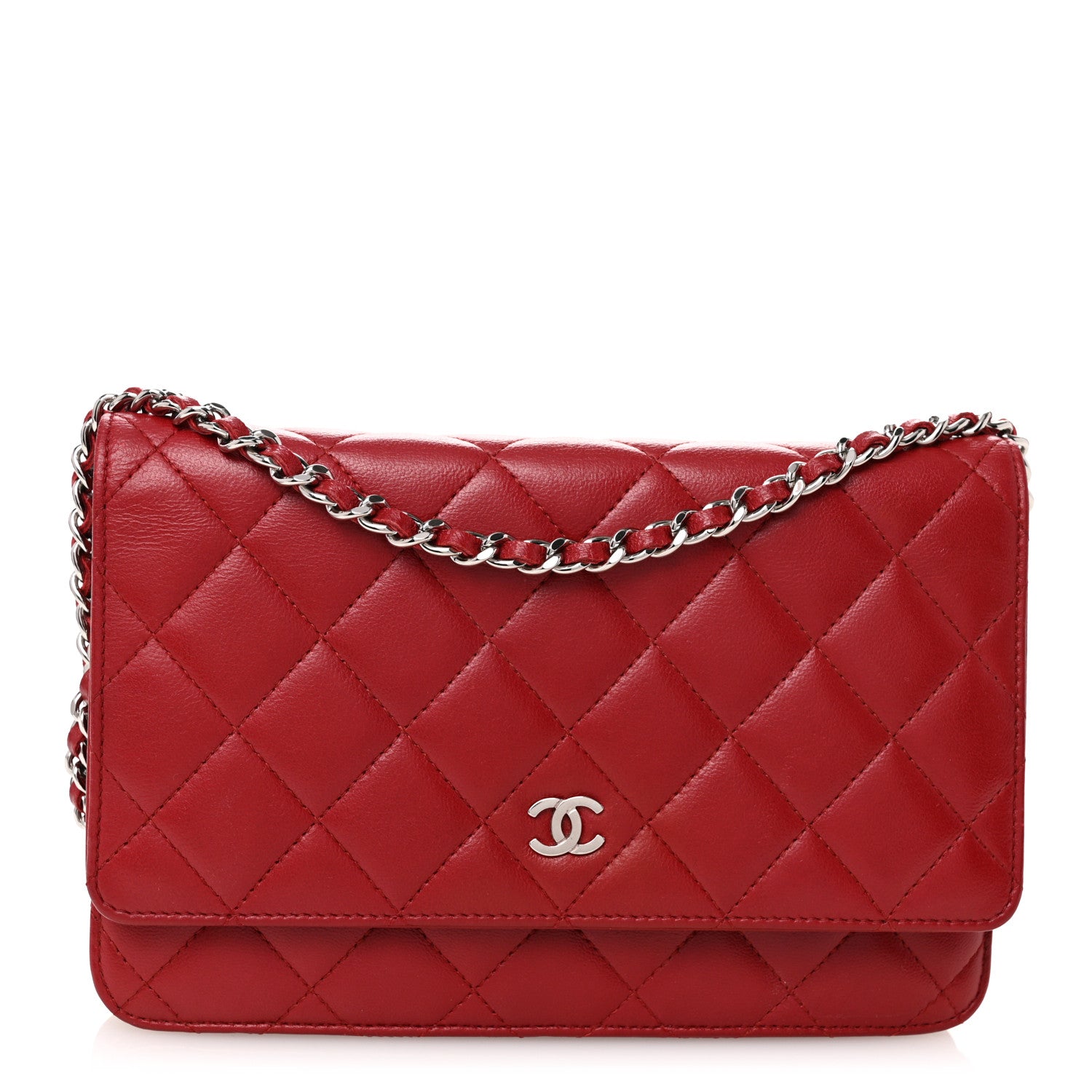 Chanel Lambskin Quilted Wallet On Chain WOC Red 1 of 12