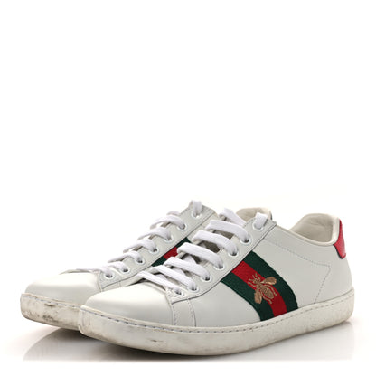 Gucci Calfskin Ayers Bee Embroidered Womens Ace Sneakers 36 White Green 4 of 14