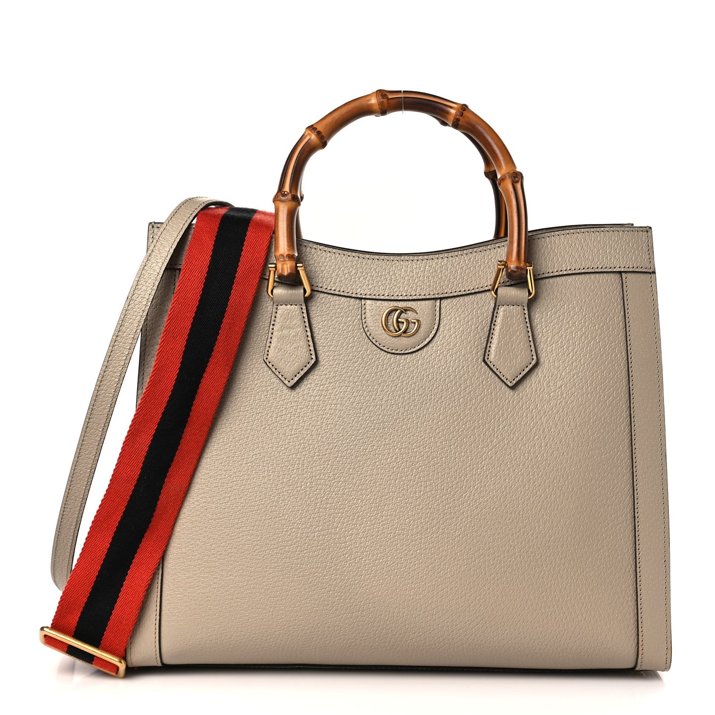 Textured Dollar Calfskin Web Medium Diana Tote Bag Oatmeal Vintage Green