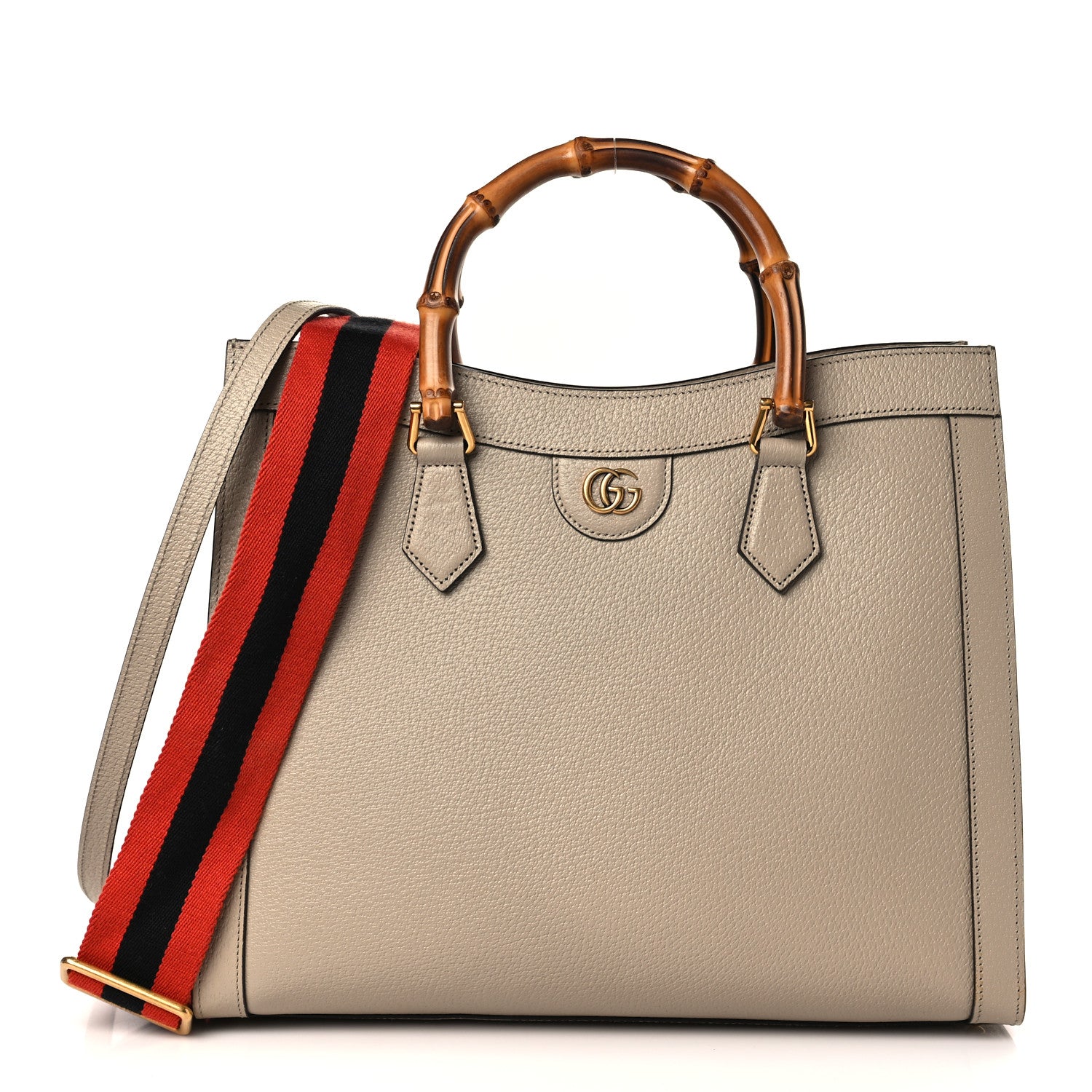 Gucci Textured Dollar Calfskin Web Medium Diana Tote Bag Oatmeal Vintage Green 1 of 10