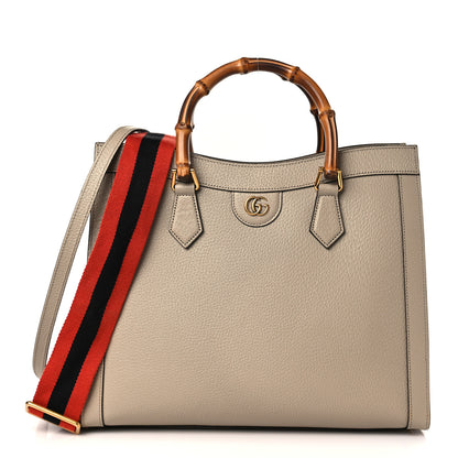 Gucci Textured Dollar Calfskin Web Medium Diana Tote Bag Oatmeal Vintage Green 1 of 10