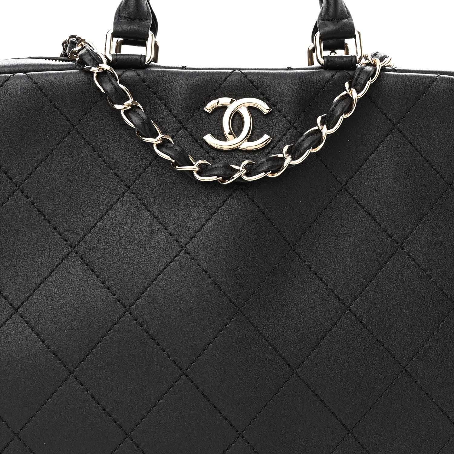 Chanel Calfskin Diamond Stitched Top Handle Bowling Bag Black 8 of 10