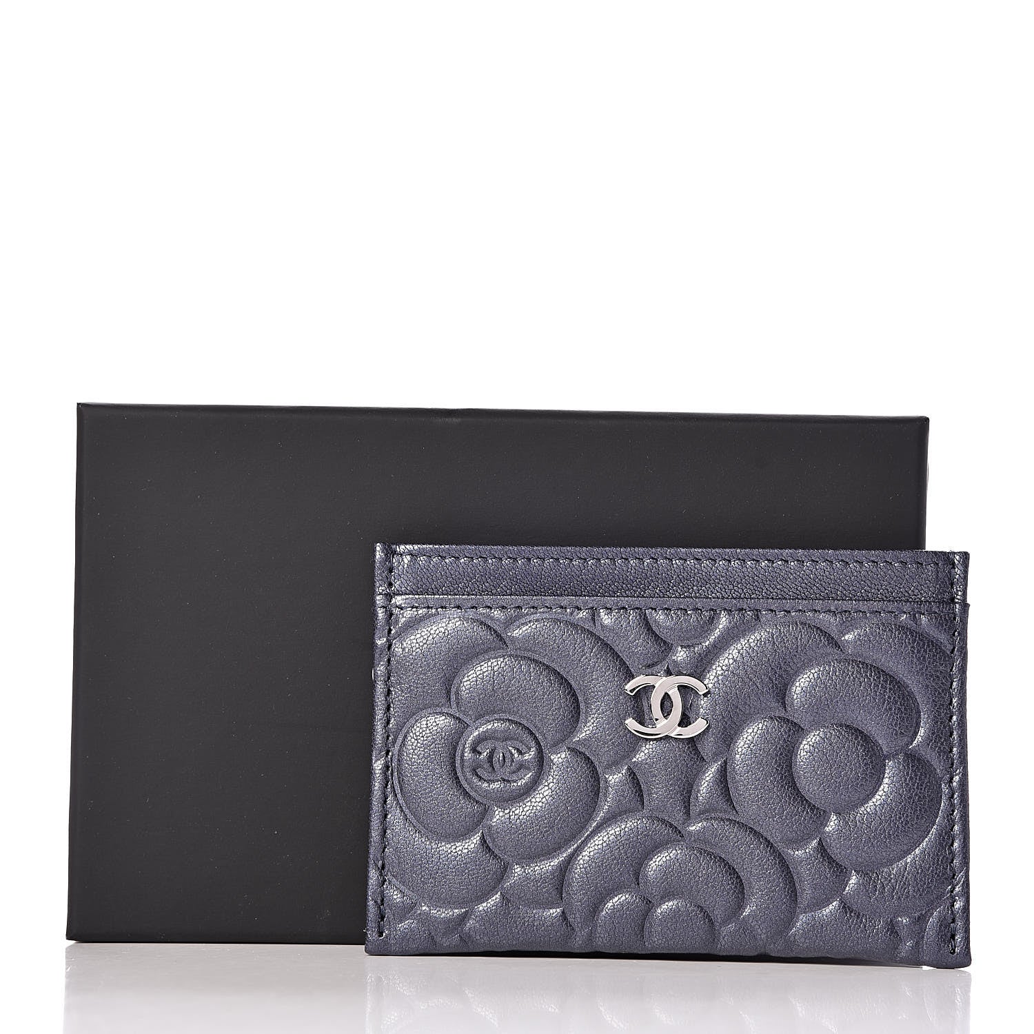 Chanel Goatskin Camellia Embossed Card Holder Dark Blue 9 of 9