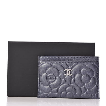 Chanel Goatskin Camellia Embossed Card Holder Dark Blue 9 of 9
