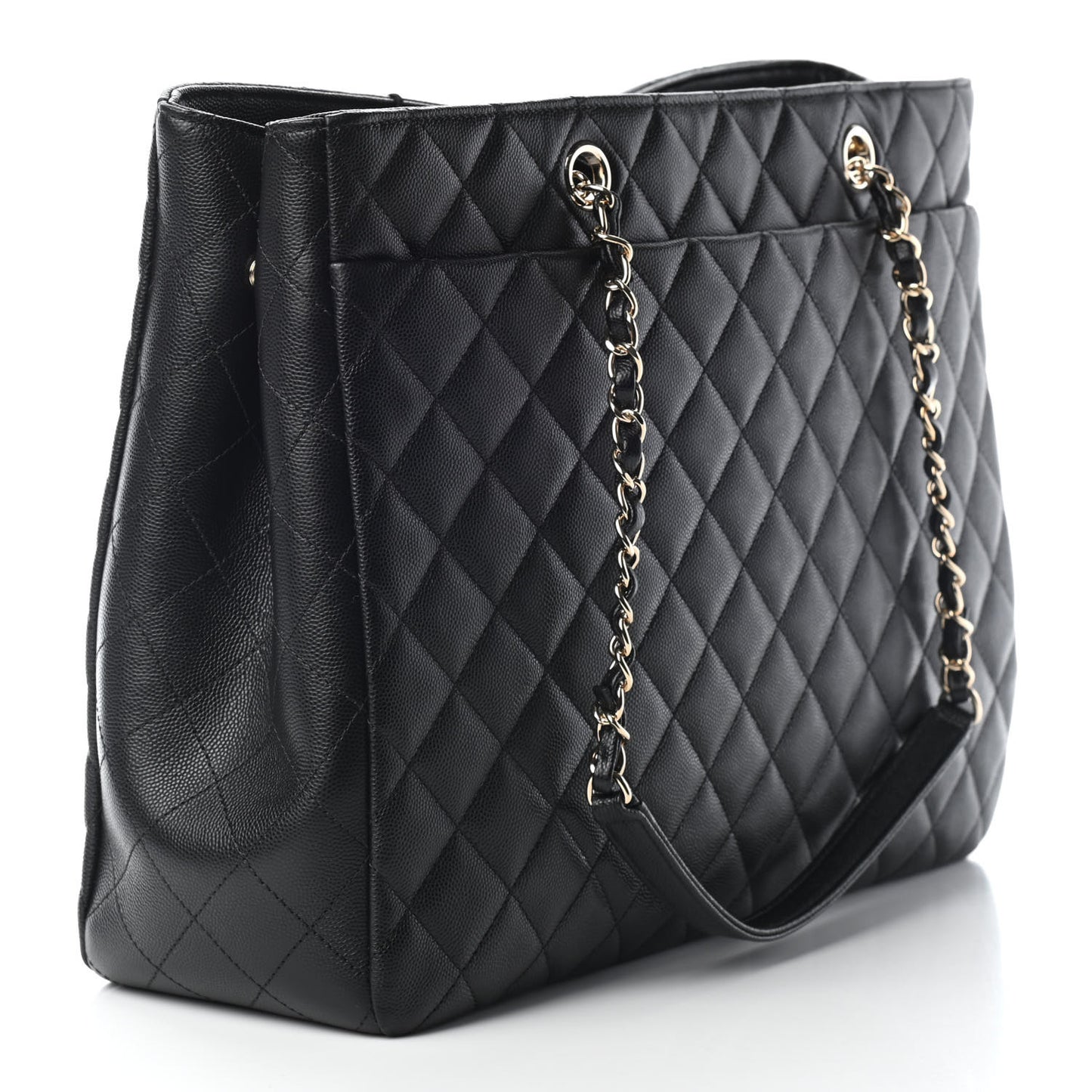 Caviar Quilted Large Shopping Tote Black