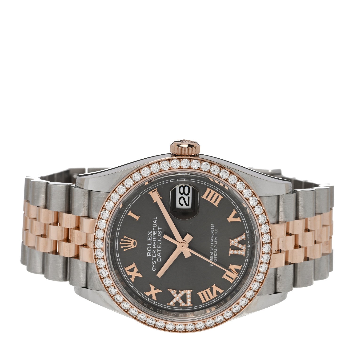 Rolex Stainless Steel 18K Everose Gold Diamond 36mm Oyster Perpetual Datejust Watch Rhodium Roman 126281RBR 2 of 5