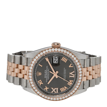 Rolex Stainless Steel 18K Everose Gold Diamond 36mm Oyster Perpetual Datejust Watch Rhodium Roman 126281RBR 2 of 5