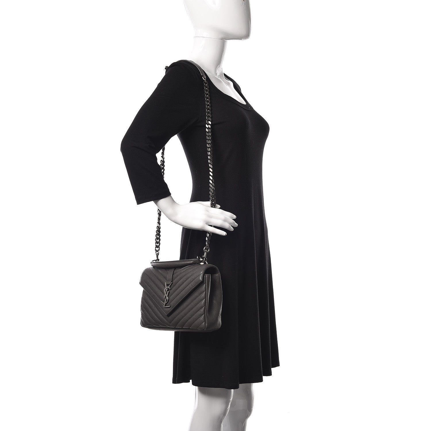 Saint Laurent Sheepskin Matelasse Chevron Monogram Medium College Bag Light Coal 2 of 10