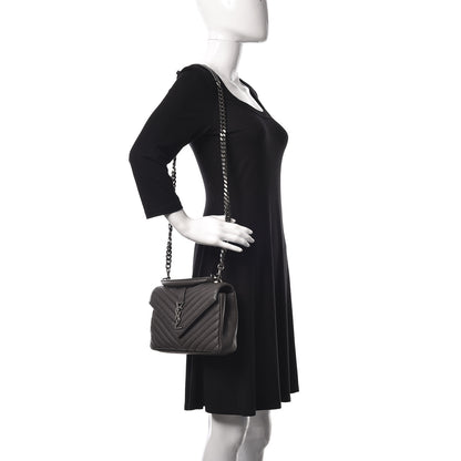 Saint Laurent Sheepskin Matelasse Chevron Monogram Medium College Bag Light Coal 2 of 10