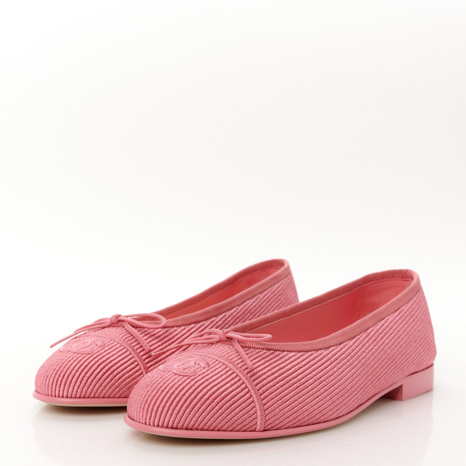 Chanel Embroidered Fabric Cap Toe CC Ballerina Flats 37.5 Pink 4 of 10