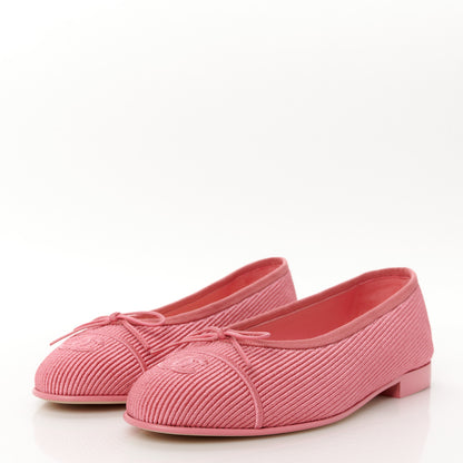 Chanel Embroidered Fabric Cap Toe CC Ballerina Flats 37.5 Pink 4 of 10