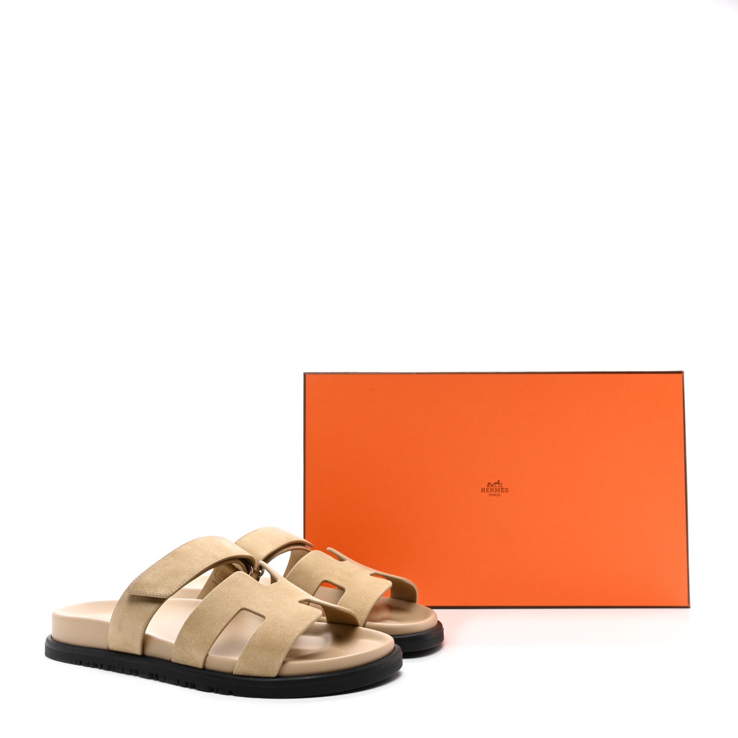 Hermes Suede Goatskin Womens Chypre Sandals 40.5 Beige Lin 9 of 9