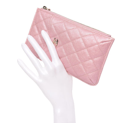 Chanel Iridescent Caviar Quilted Classic Flat Wallet Pouch Pink 2 of 8