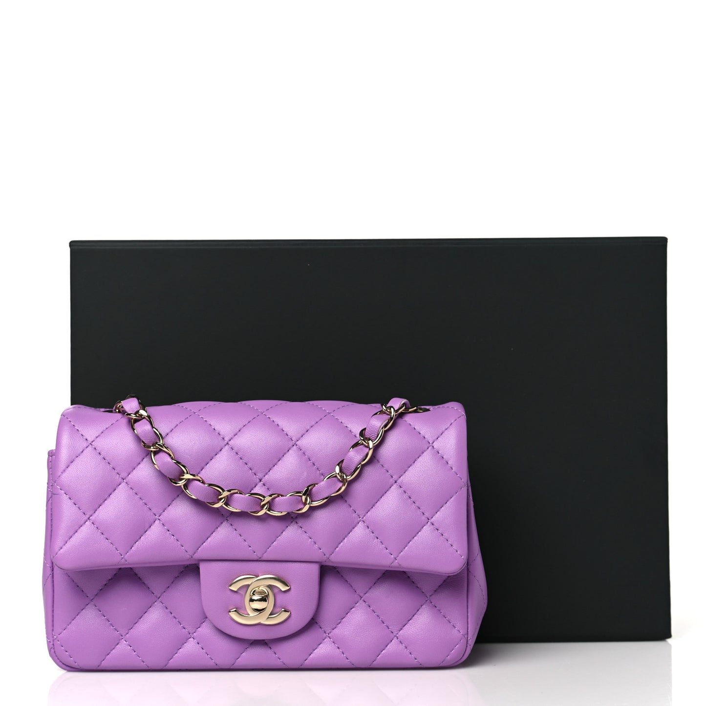 Lambskin Quilted Mini Rectangular Flap Purple