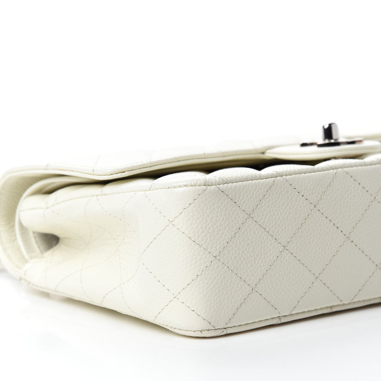 Caviar Quilted Medium Double Flap White
