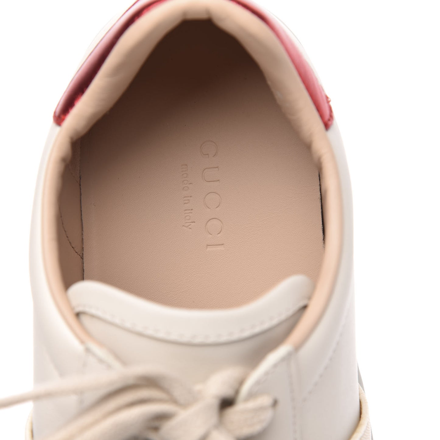 Calfskin Stripe Womens New Ace Sneakers 36 New Mystic White Ecru Red Flame