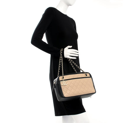 Chanel Lambskin Quilted Graphic Camera Case Beige Black 2 of 7