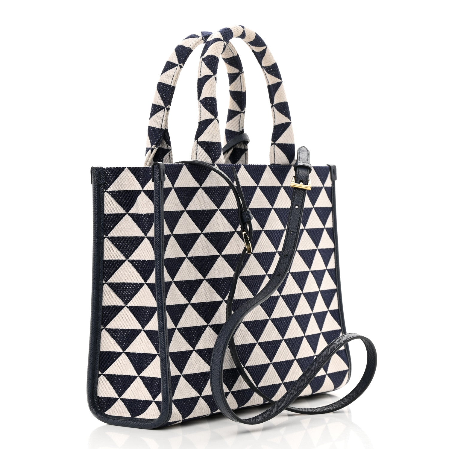 Prada Jacquard Saffiano Triangolo Symbole Embroidered Small Tote Baltico Talco 3 of 10