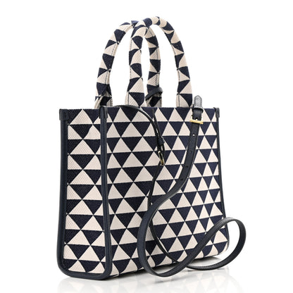 Prada Jacquard Saffiano Triangolo Symbole Embroidered Small Tote Baltico Talco 3 of 10