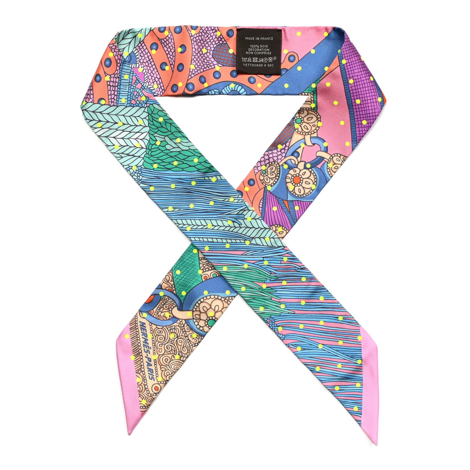 Hermes Silk Selle de Dignitaire Plumetis Twilly Rose Saumon Vert 1 of 4