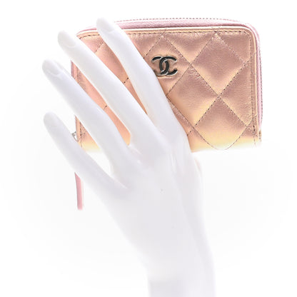 Chanel Iridescent Calfskin Quilted Zip Coin Purse Wallet Pink 2 of 9