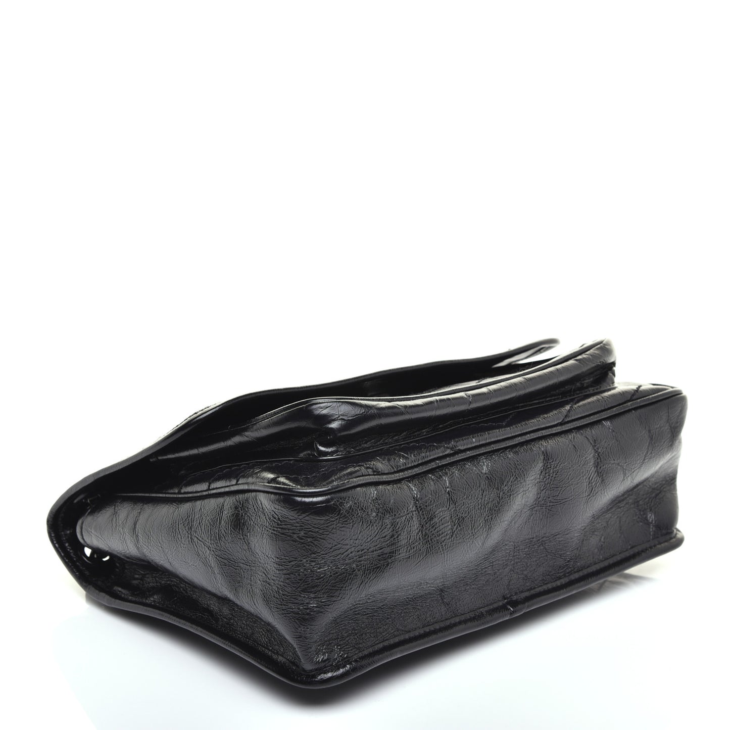 Crinkled Calfskin Matelasse Monogram Medium Niki Chain Satchel Black