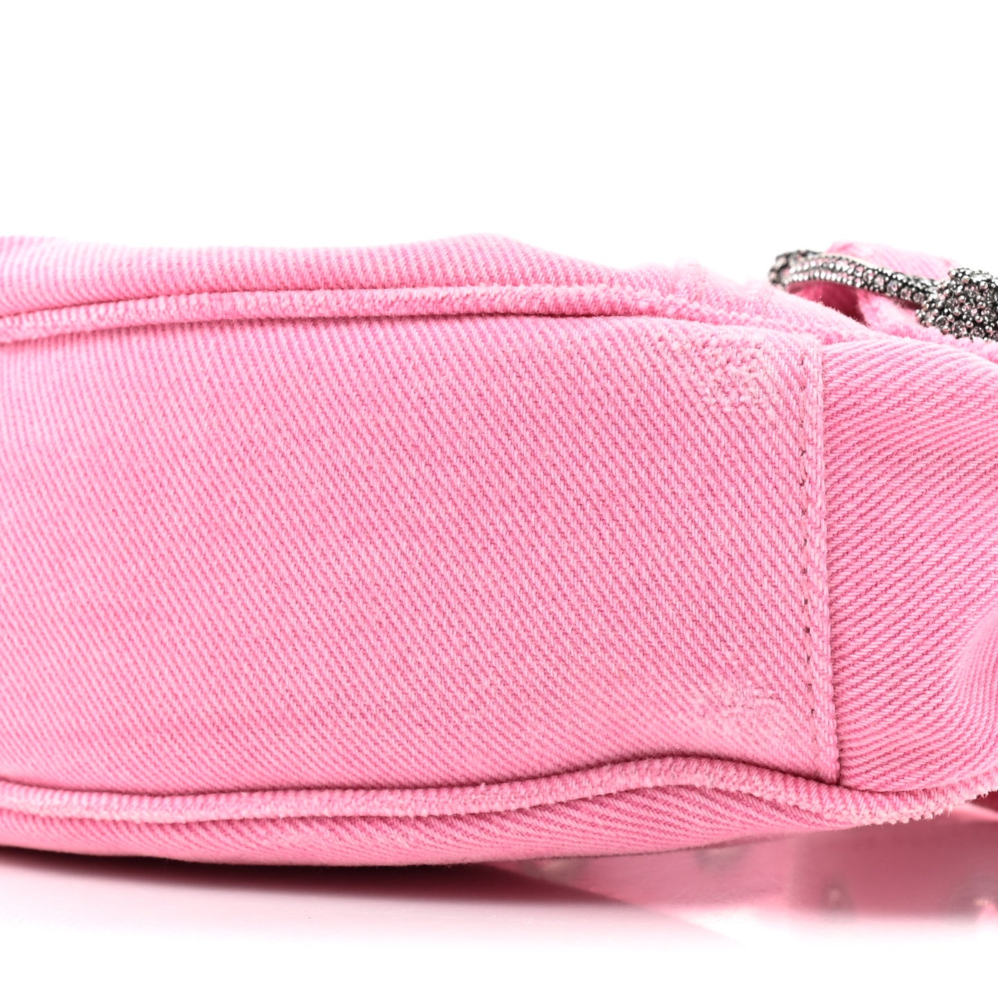 Washed Frayed Denim Crystal Le Cagole Shoulder Bag XS Denim Pink