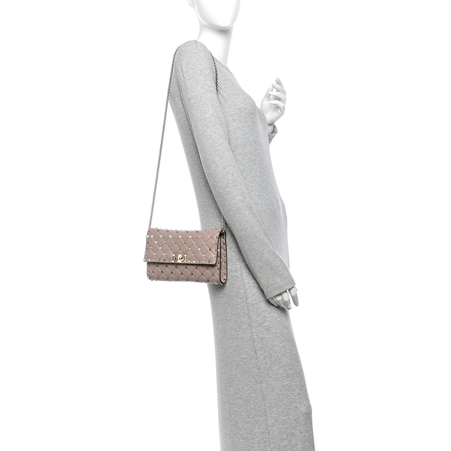 Lambskin Rockstud Spike Wallet on Chain Poudre