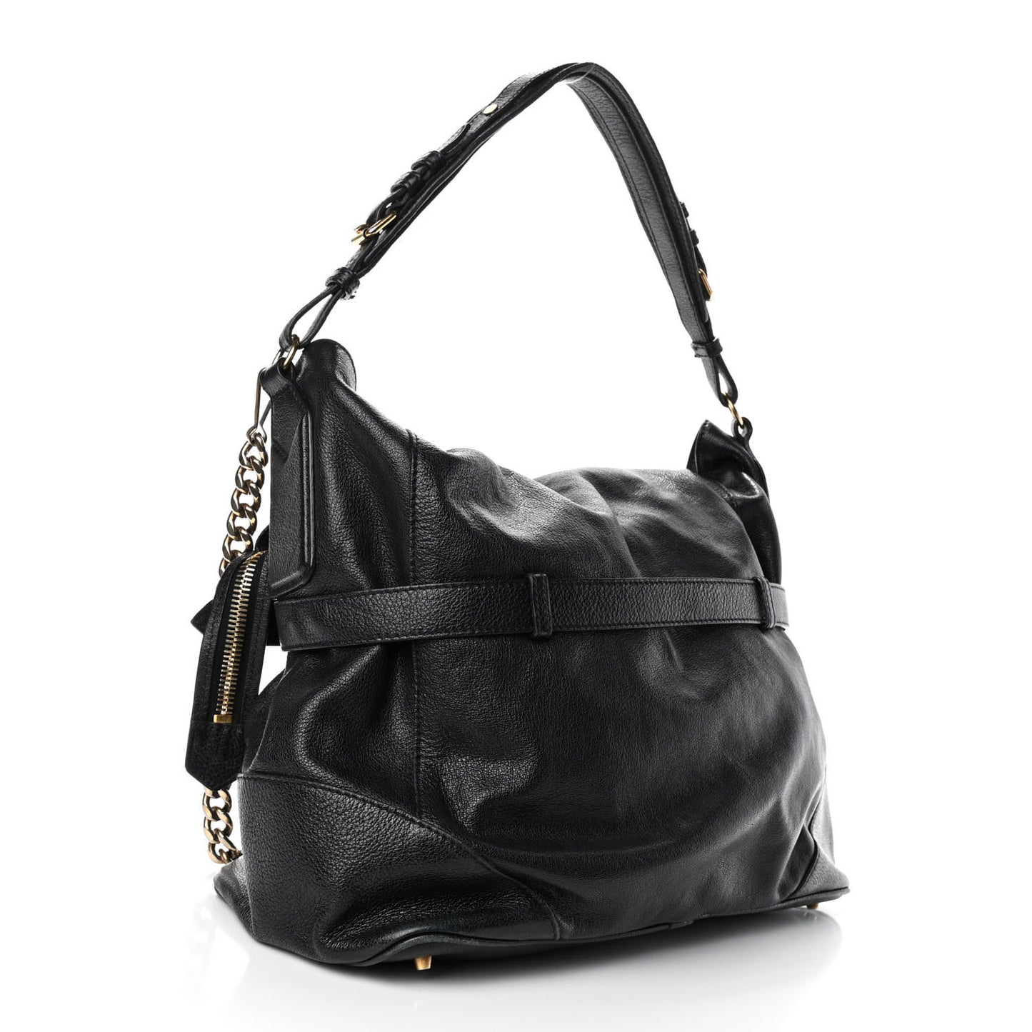 Calfskin Chain Hobo Black