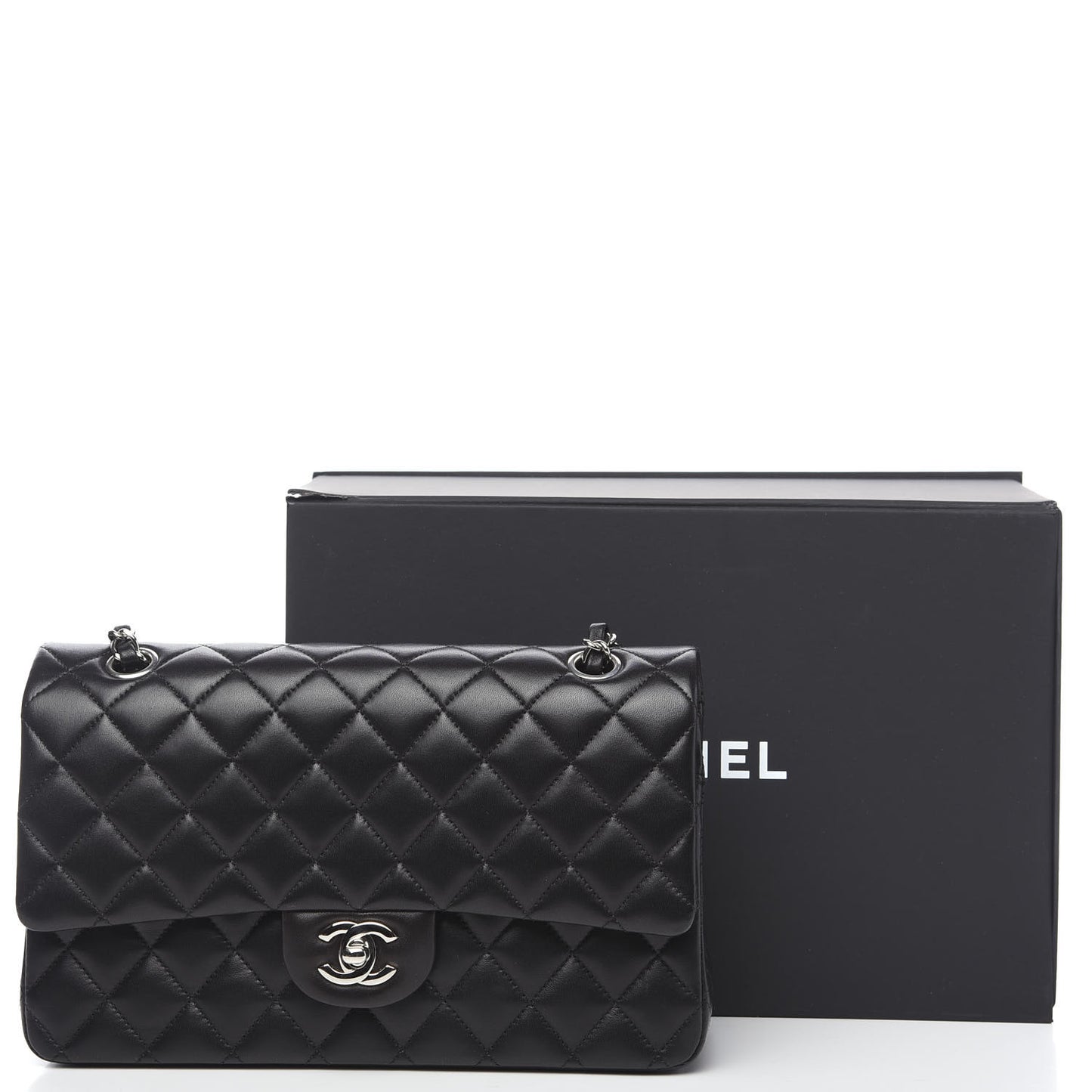 Lambskin Quilted Medium Double Flap Black