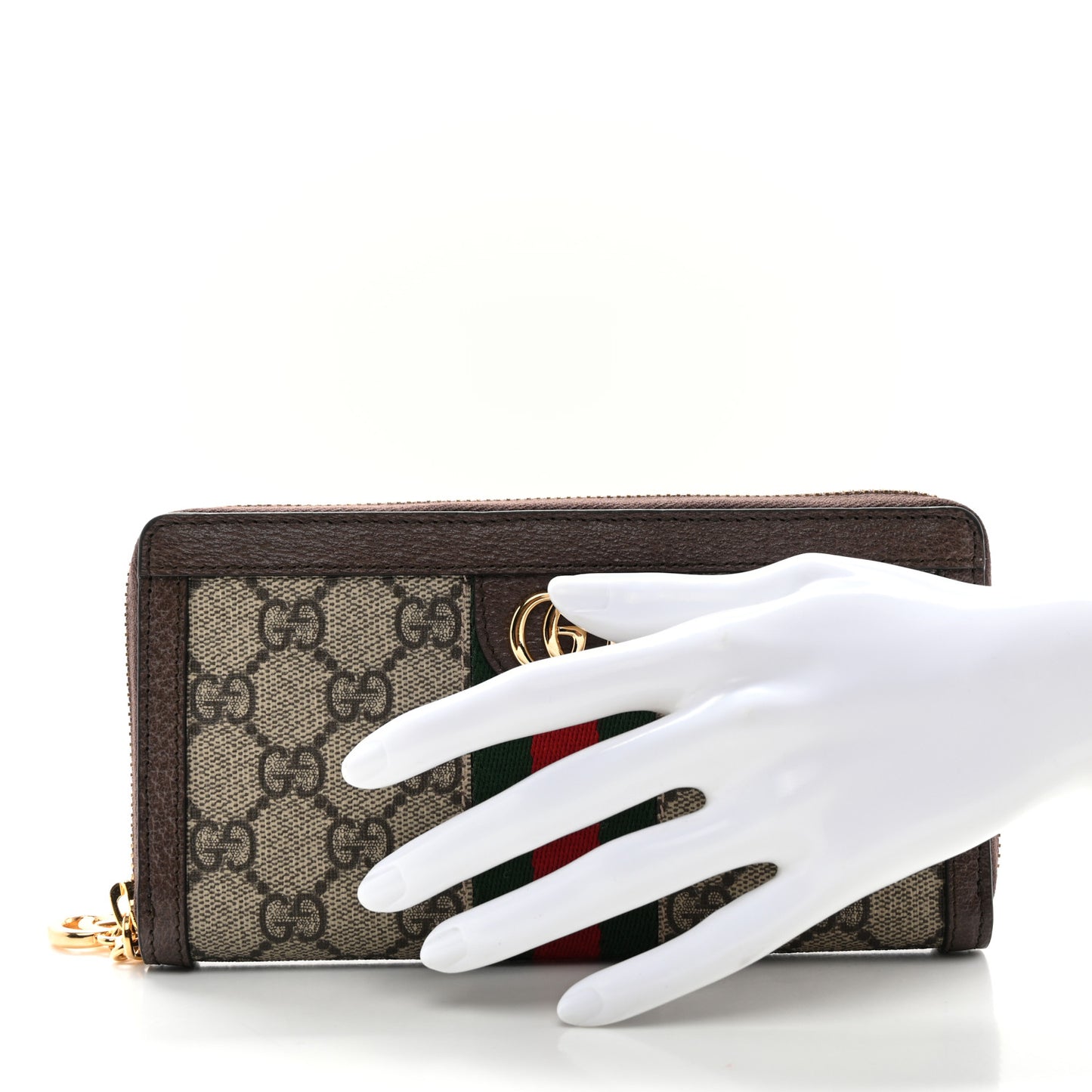 GG Supreme Monogram Web Ophidia Zip Around Wallet Brown