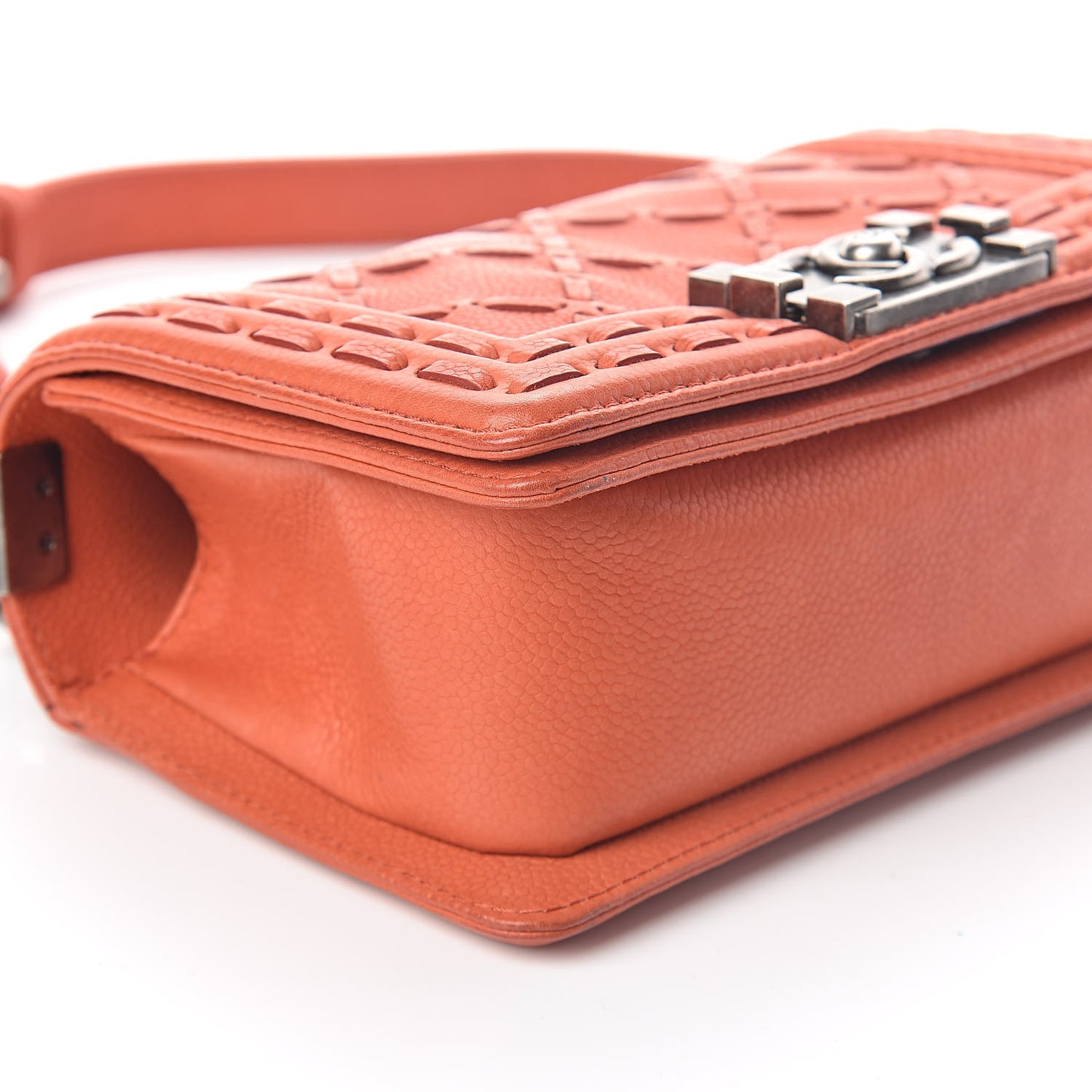 Caviar Stitched Small Boy Flap Dark Orange
