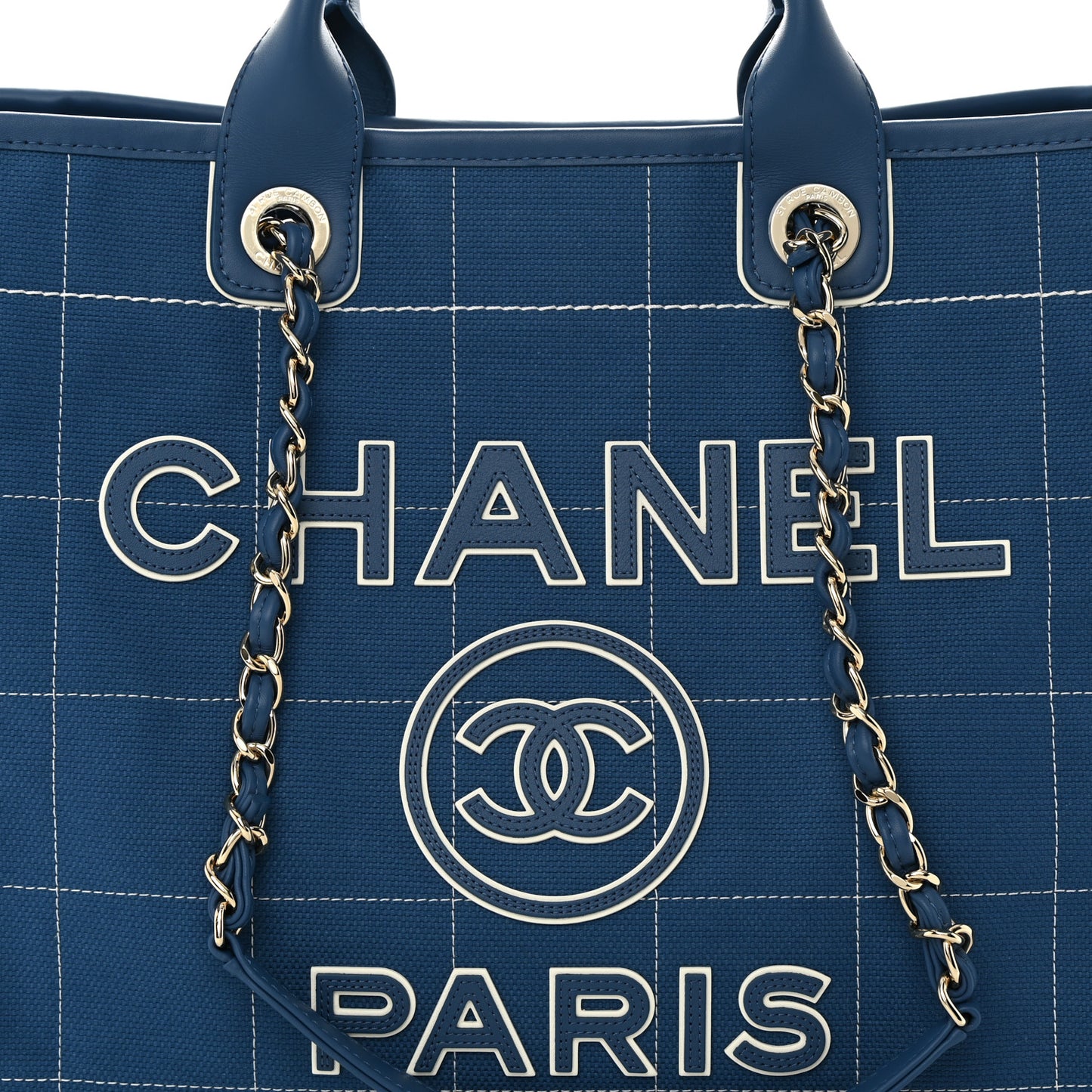 Cotton Medium Deauville Tote Blue White