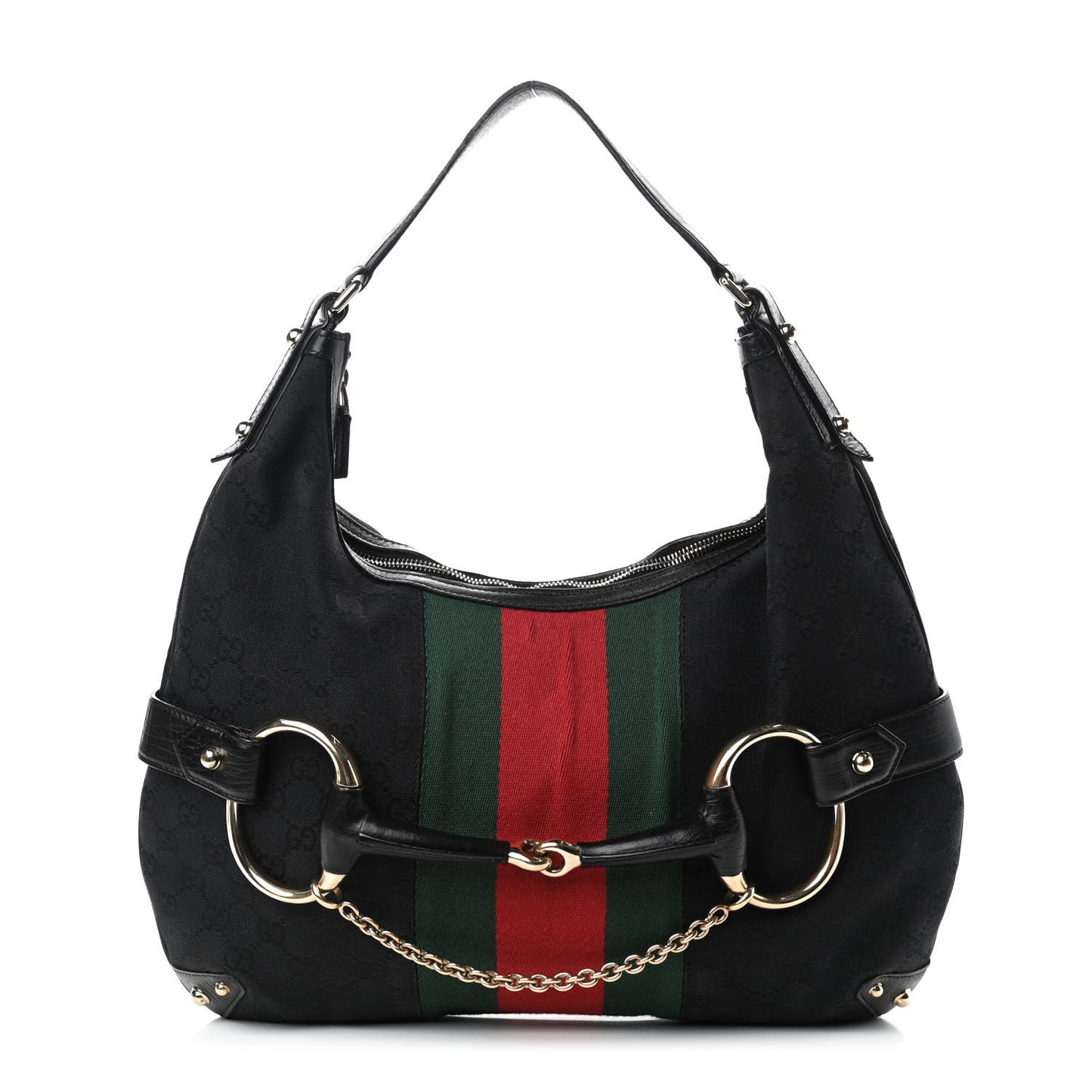 Monogram Large Horsebit Web Hobo Black