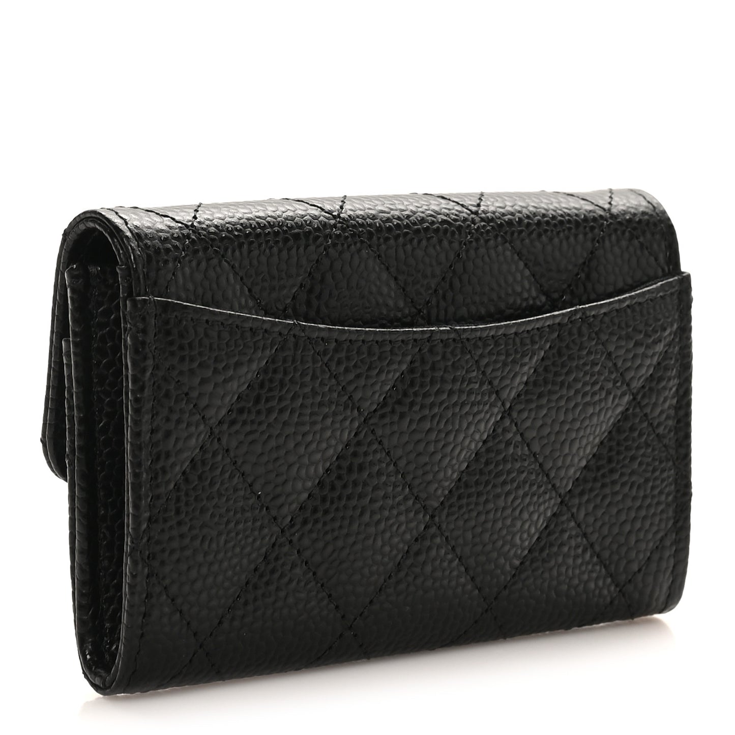 Caviar Quilted Flap Card Holder Wallet Black